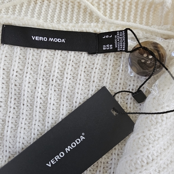 NWT Vero Moda Lea Birch White Long Sleeve V-Neck Cuff Cardigan Sweater Sz L - Picture 8 of 10